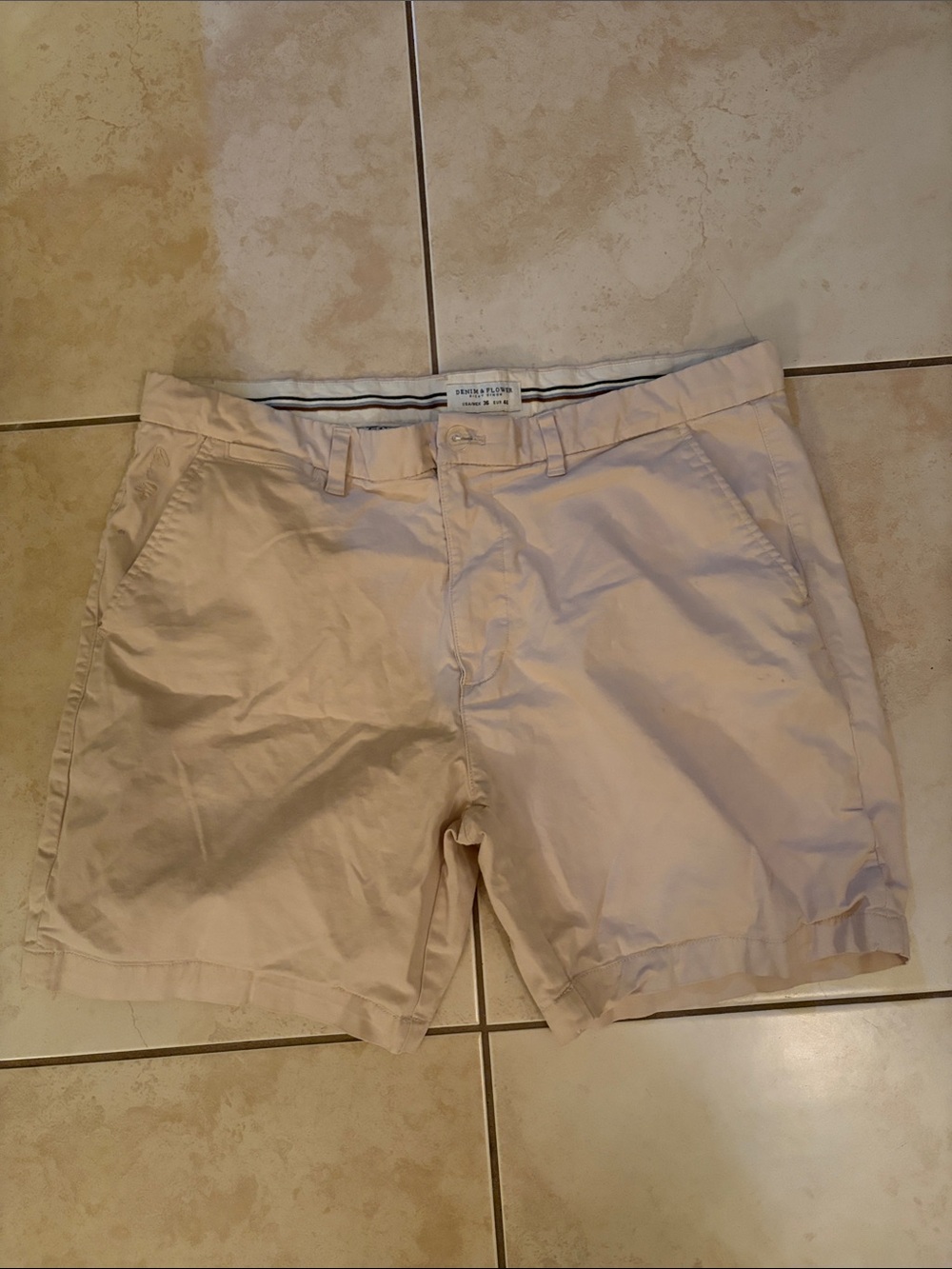 Denim & Flower Light Beige Flat-Front Men's Shorts